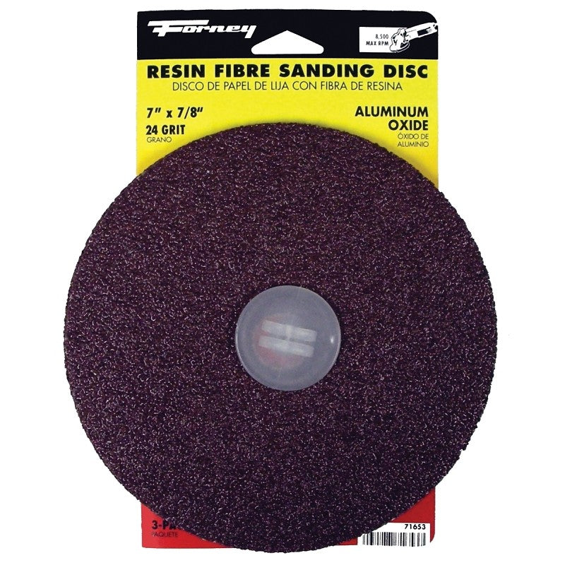 Forney 71653 Sanding Disc, 7 in Dia, 7/8 in Arbor, Coated, 24 Grit, Extra Coarse, Aluminum Oxide Abrasive
