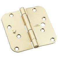 Security Stud 4 Inch 5/8 Radius Door Hinges Bright Brass 3 Pack