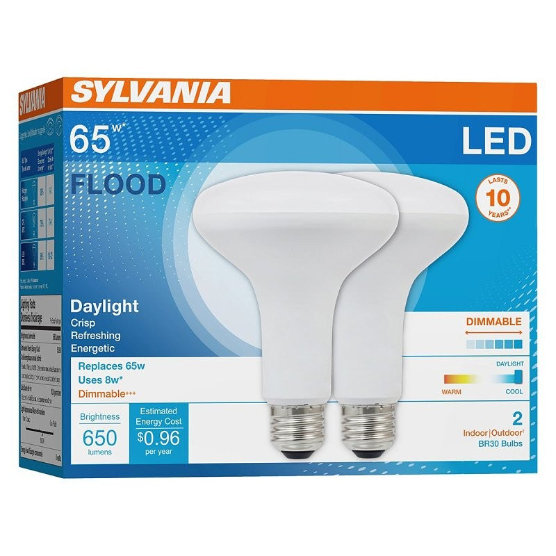 Sylvania 73956 LED Bulb, Flood/Spotlight, BR30 Lamp, 65 W Equivalent, E26 Lamp Base, Dimmable, Bright White Light