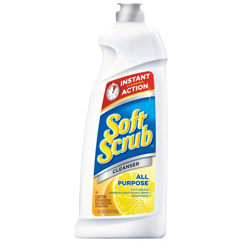 Soft Scrub 00865 Kitchen and Bathroom Cleaner, 24 oz Bottle, Liquid, Lemon, White