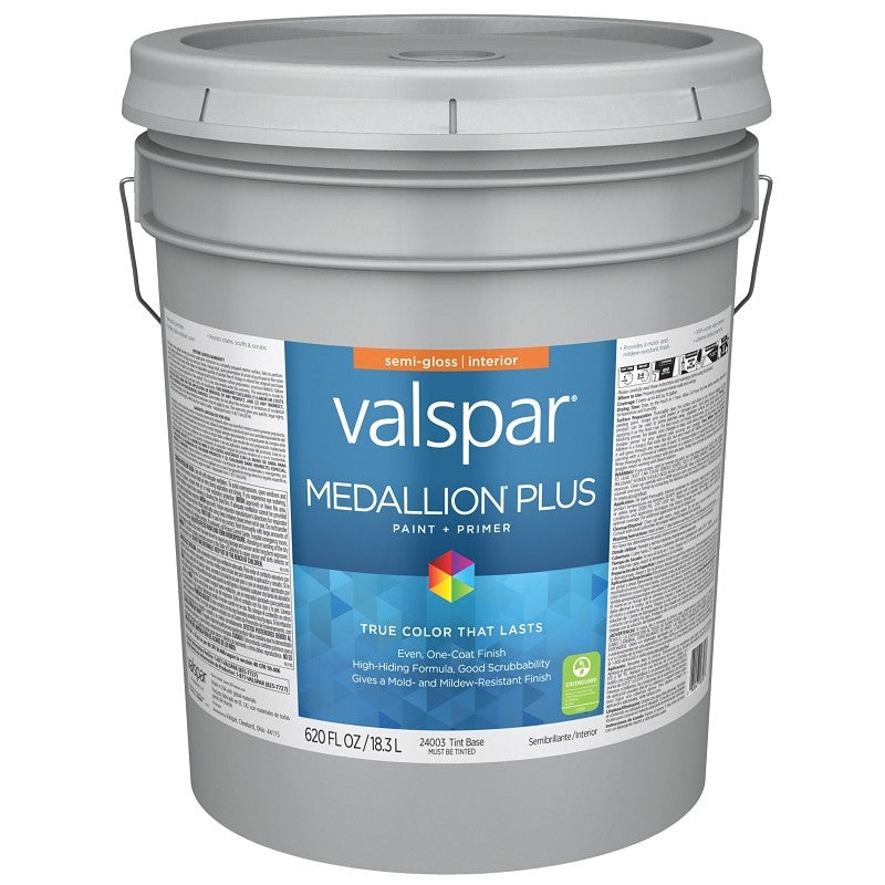 Valspar Medallion Plus 2700 028.0024003.008 Latex Paint, Acrylic Base, Semi-Gloss Sheen, Tint Base, 5 gal