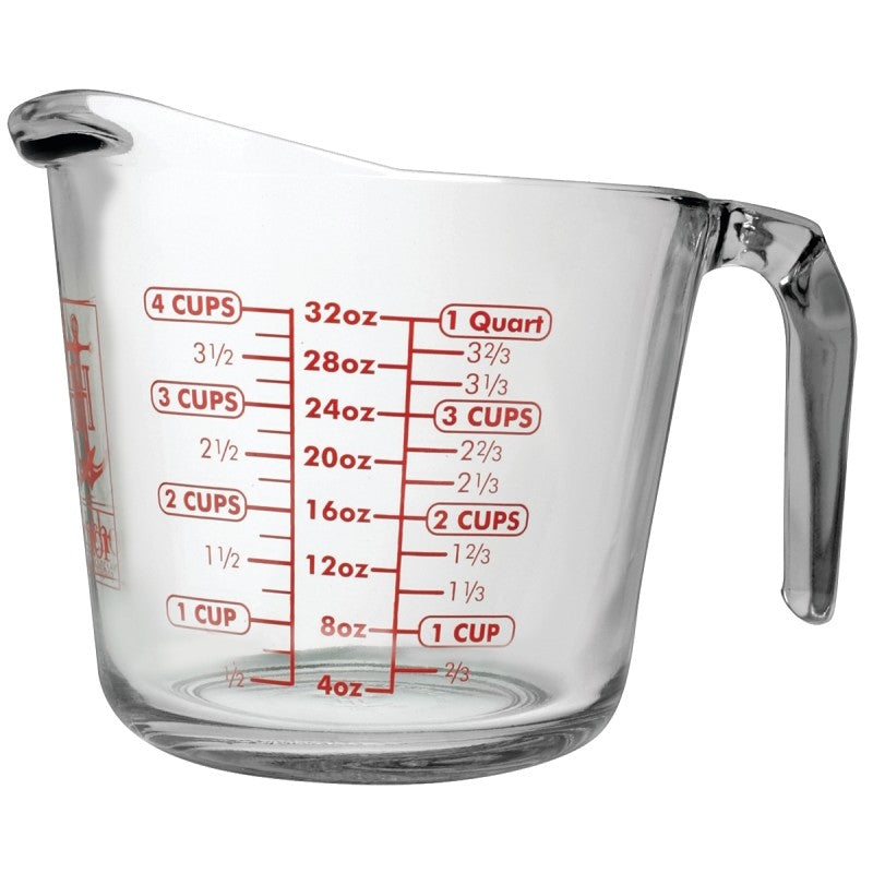 Anchor Hocking 551780L13 Measuring Cup, 1 qt Capacity, Glass, Clear (Pack of 3)