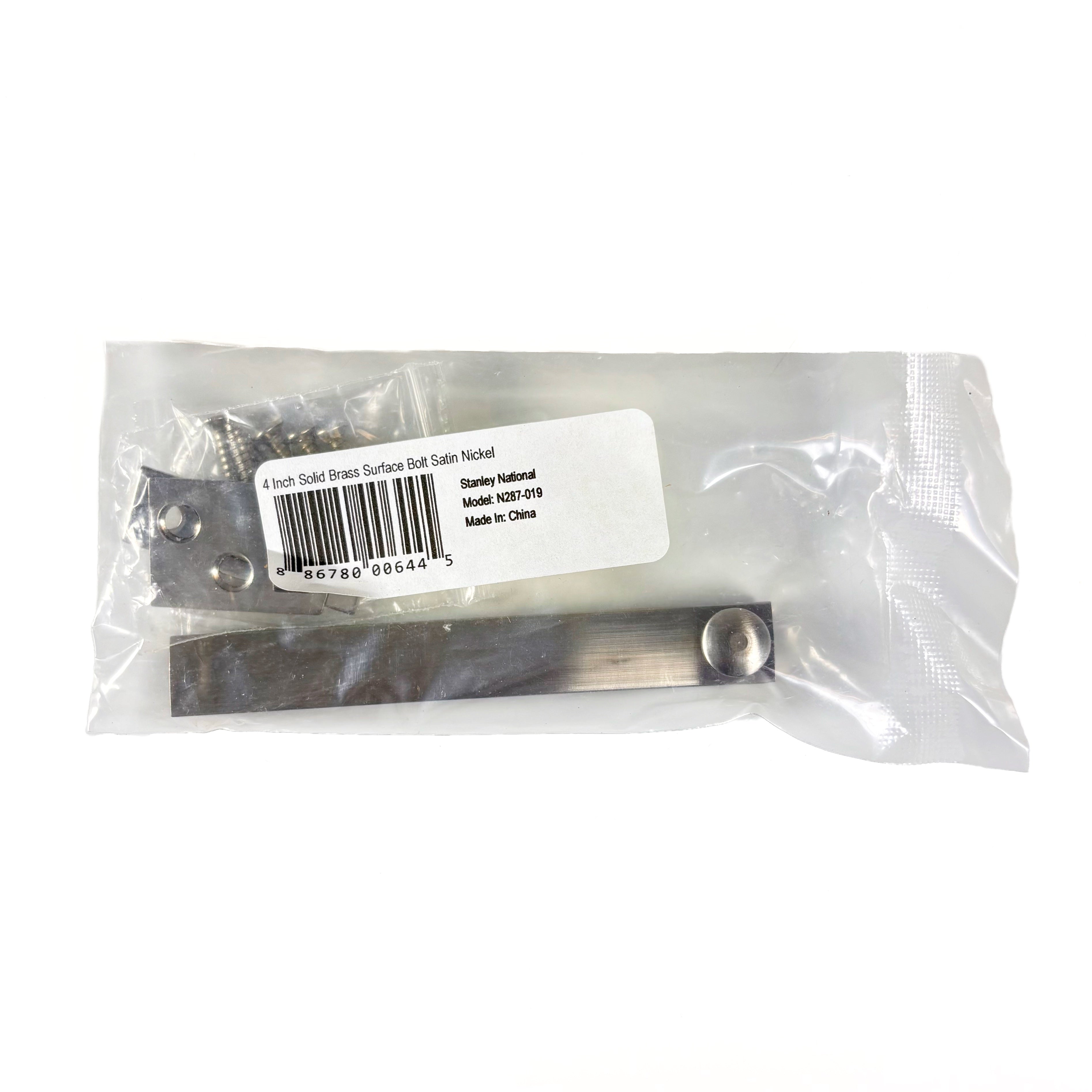 Surface Bolt 4 Inch Solid Brass Satin Nickel