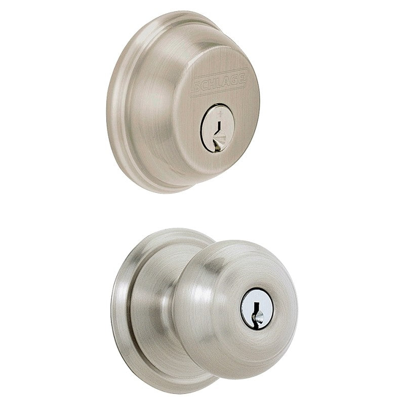 Schlage FB50NVGEO619 Knob Lockset, Mechanical Lock, Knob Handle, Round Design, Satin Nickel, 1 Grade, Rekeyable