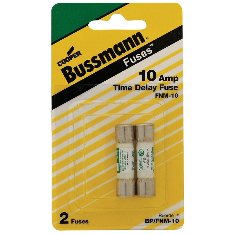 Bussmann BP/FNM-10 Series Time Delay Fuse, 10 A, 250 V, 200 A, 10 kA Interrupt, Melamine Body, Clip, Holder Terminal