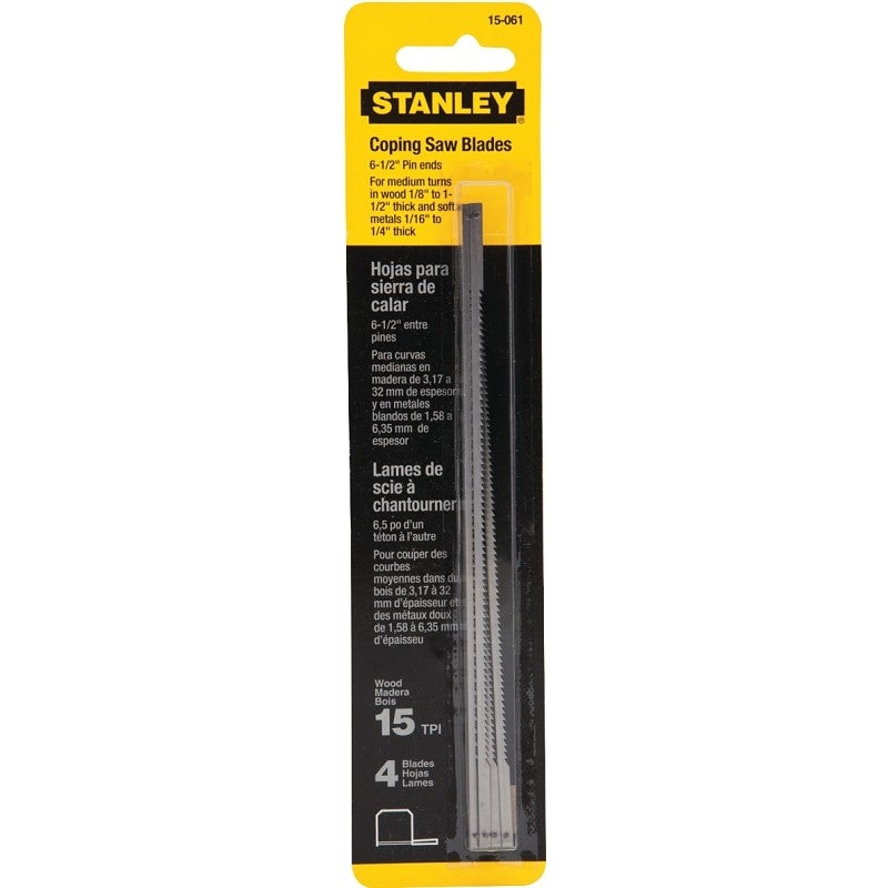 STANLEY 15-061 Coping Saw Blade, 6-1/4 in L, 15 TPI, HCS Cutting Edge