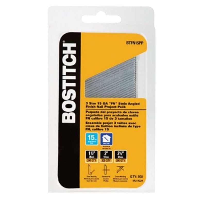 Bostitch BTFN15PP Finish Nail, 15 ga Gauge, Steel, Coated, Round Head, Smooth Shank