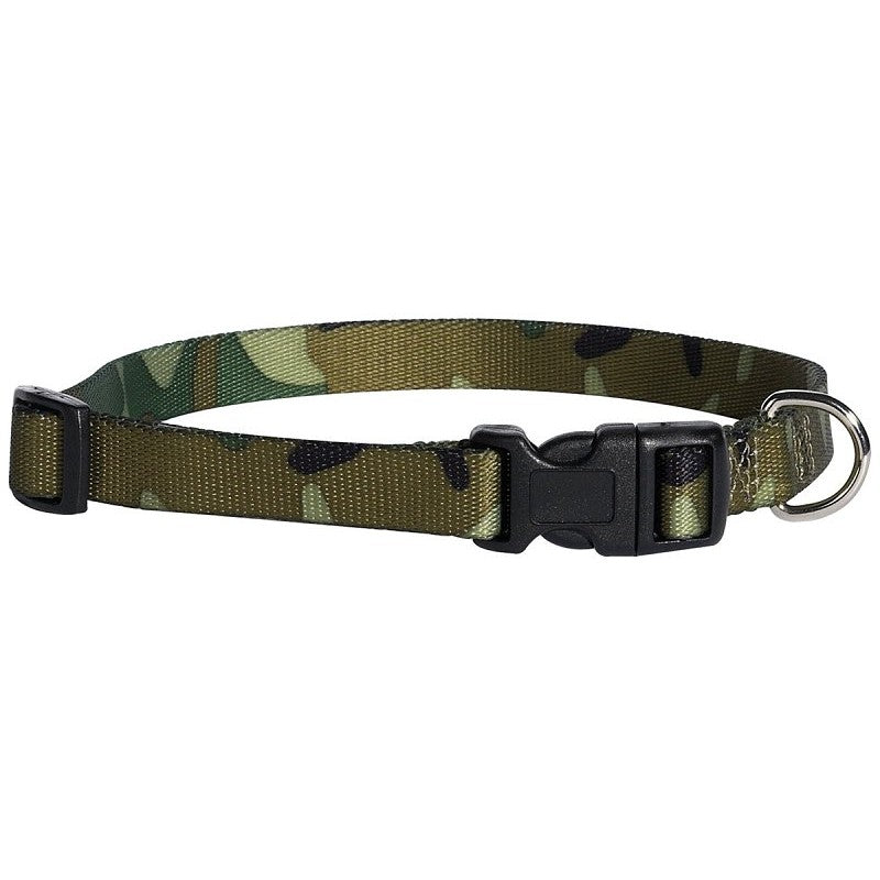 Casual Canine ZA6741 10 43 Dog Collar, D-Ring Link, 10 to 16 in L Collar, 5/8 in W Collar, Nylon, Green Camo