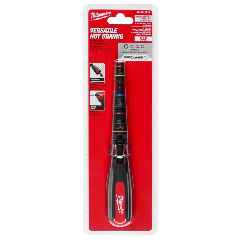 Milwaukee 48-22-2921 Multi-Nut Driver, 8-1/4 in OAL, Cushion Grip Handle, Red Handle, Magnetic, Rubber Handle