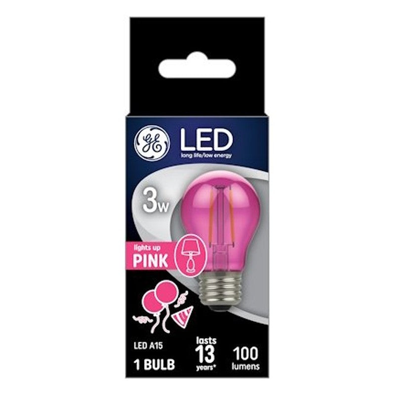 GE 93116859 Party Light Bulb, A15 Bulb, 3 W, Pink Bulb, LED Bulb, 2700 K Color Temp, 100 Lumens (Pack of 4)
