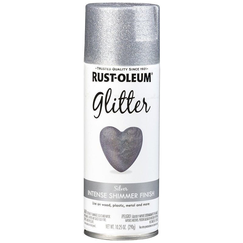 Rust-Oleum 301814 Glitter Paint, Flat/Matte, Silver, 10.25 oz, Aerosol Can