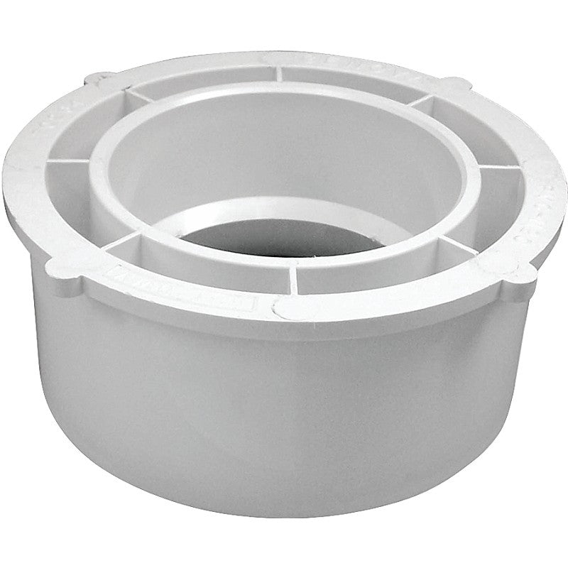 Canplas 192767 Reducing Pipe Bushing, 6 x 4 in, Spigot x Hub, PVC, White