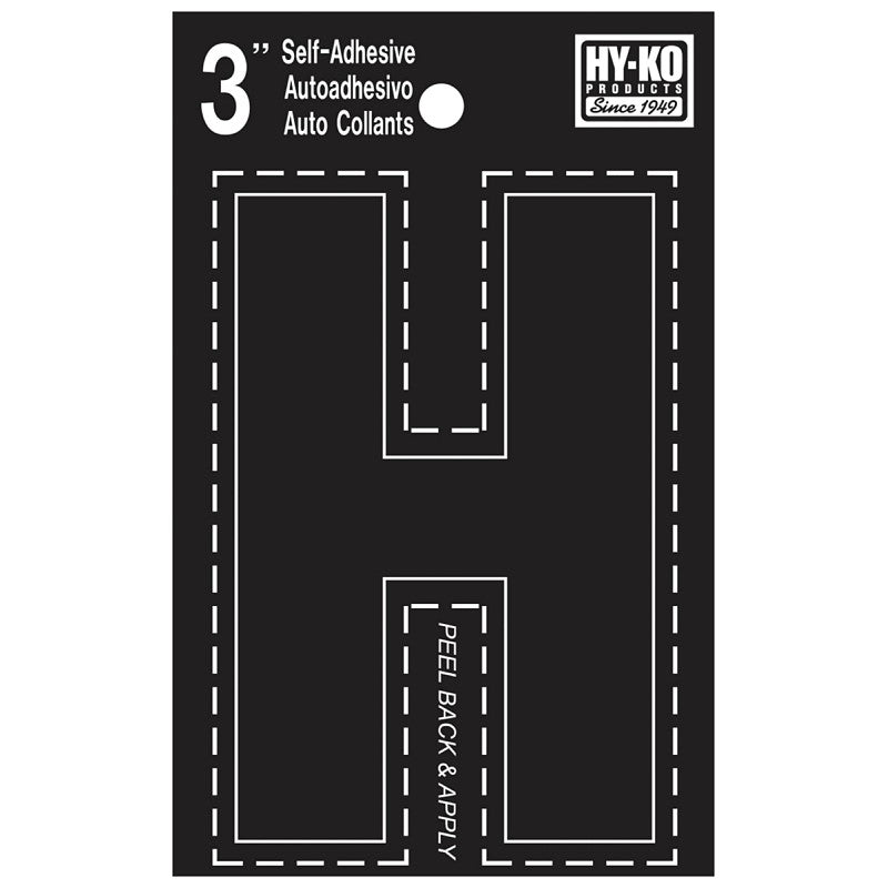 Hy-Ko 30400 Series 30418 Die-Cut Letter, Character: H, 3 in H Character, Black Character, Vinyl (Pack of 10)