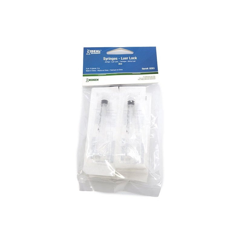 Neogen 9263 Luer Lock Syringe, Disposable, 3 cc, Polypropylene, Clear, 6/PK