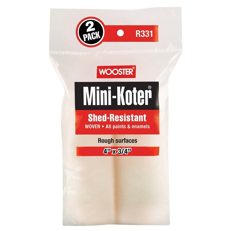 Wooster R331-4 Mini Roller Cover, 3/4 in Thick Nap, 4 in L, Fabric Cover, 2/PK
