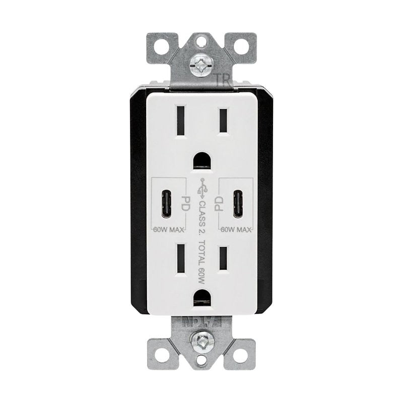 Eaton TRUSBPDC15W-BOX Receptacle, 15 A, 125 V, Type C USB, NEMA: 5-15R, White (Pack of 4)