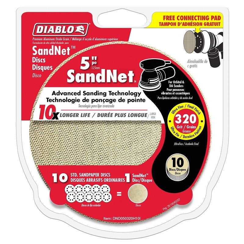 Diablo DND050320H10I Sanding Disc, 5 in Dia, 320 Grit, Super Fine, Universal, Aluminum Oxide Abrasive