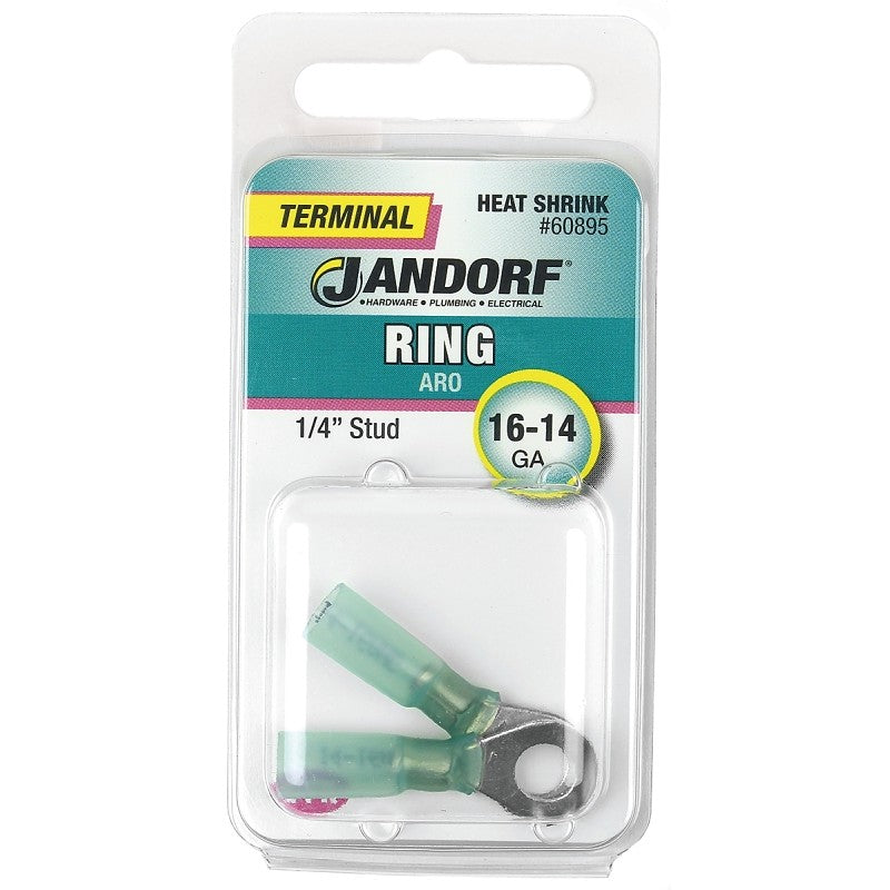 Jandorf 60895 Ring Terminal, 16 to 14 AWG Wire, 1/4 in Stud, Green
