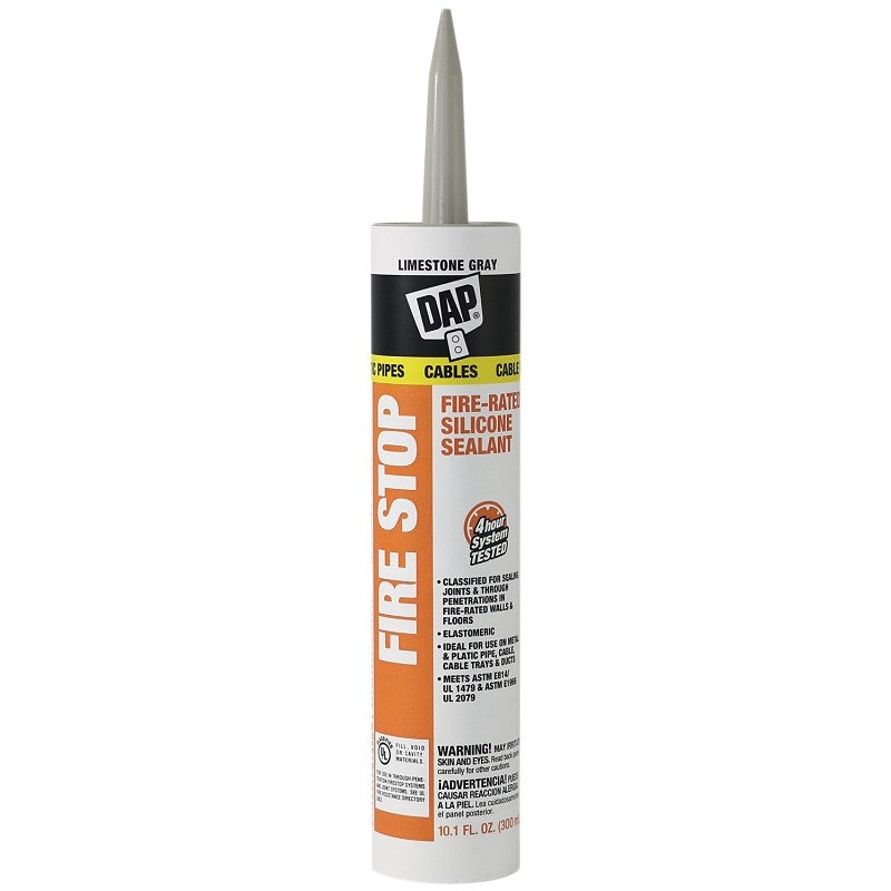 DAP Fire Stop 18806 Silicone Sealant, Limestone Gray, 40 to 110 deg F, 10.1 oz Cartridge