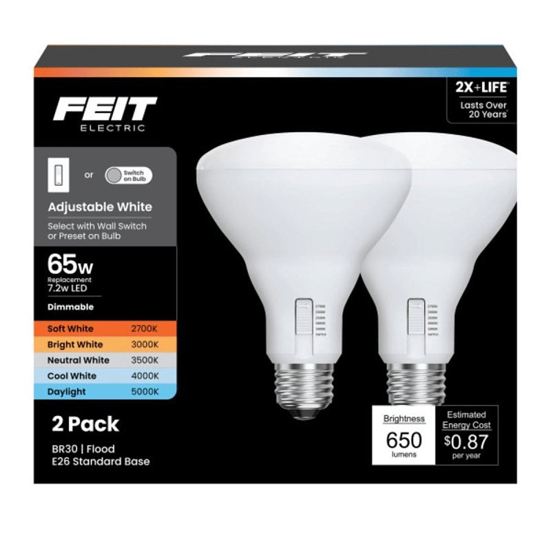Feit Electric BR30DM/6WYCA/2 LED Bulb, BR30 Lamp, E26 Lamp Base, White, Tunable White Light