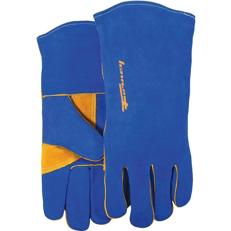 ForneyHide 53423 Welding Gloves, Men's, XL, Gauntlet Cuff, Leather Palm, Blue, Reinforced Crotch Thumb, Leather Back