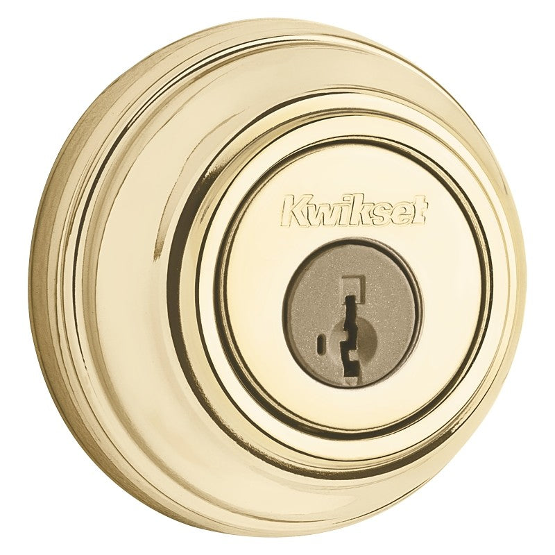 Kwikset 99850-071 Deadbolt, Traditional, 1 Grade, Metal, Polished Brass, 2-3/8, 2-3/4 in Backset, KW1, K4 Keyway