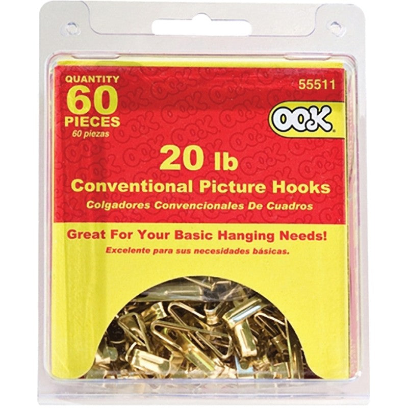 OOK 55511 Conventional Hook, 20 lb, Steel, Zinc, 60/PK