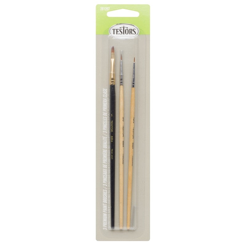 Testors 281207 Premium Brush Assortment, Gray, 3/CD