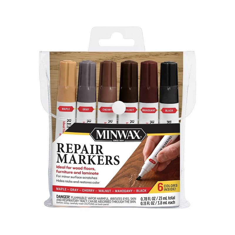Minwax 220006666 Repair Markers, Black/Cherry/Gray/Mahogany/Maple/Walnut, 0.78 oz
