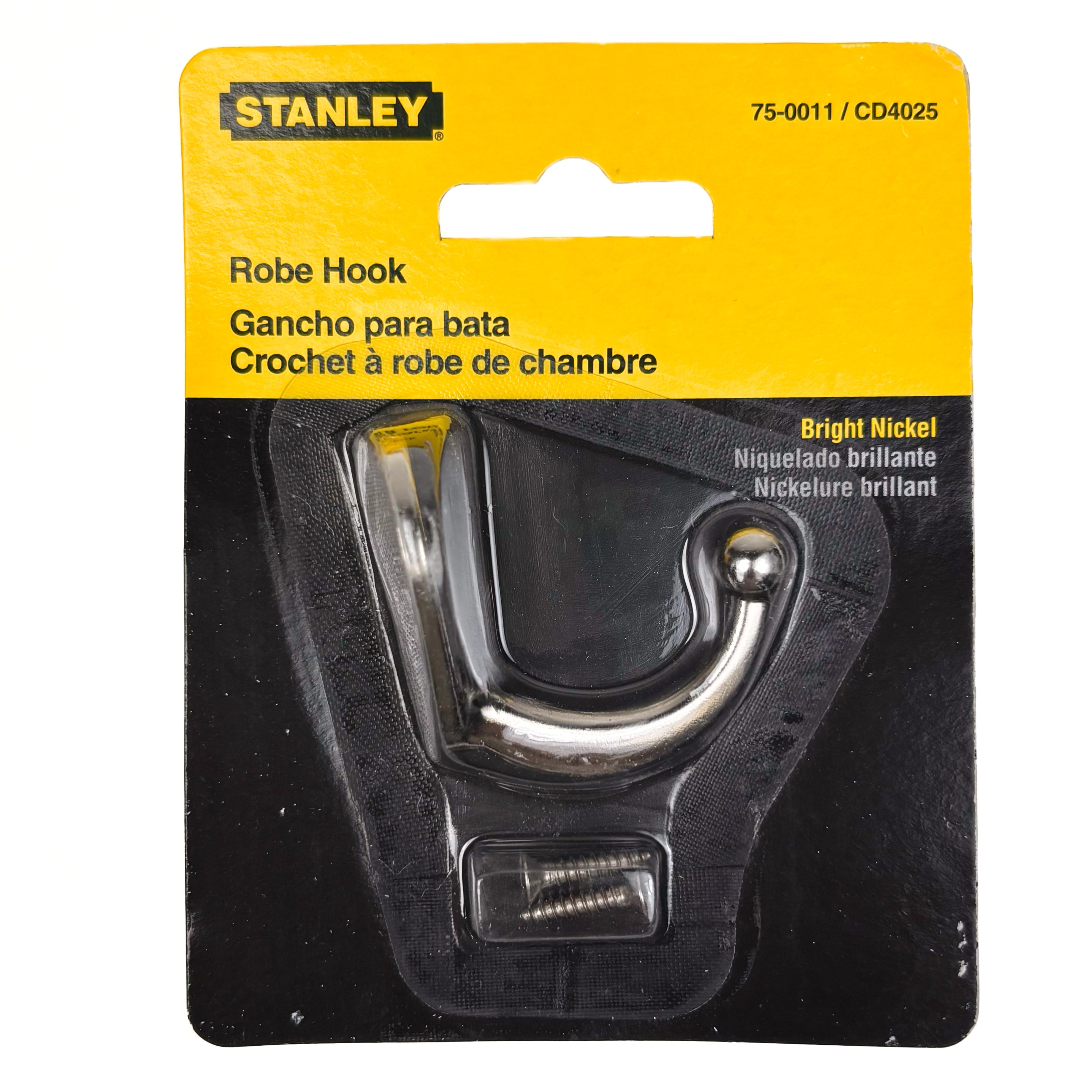 Basic Single Ball End Robe Hook Bright Nickel Chromium (POS)