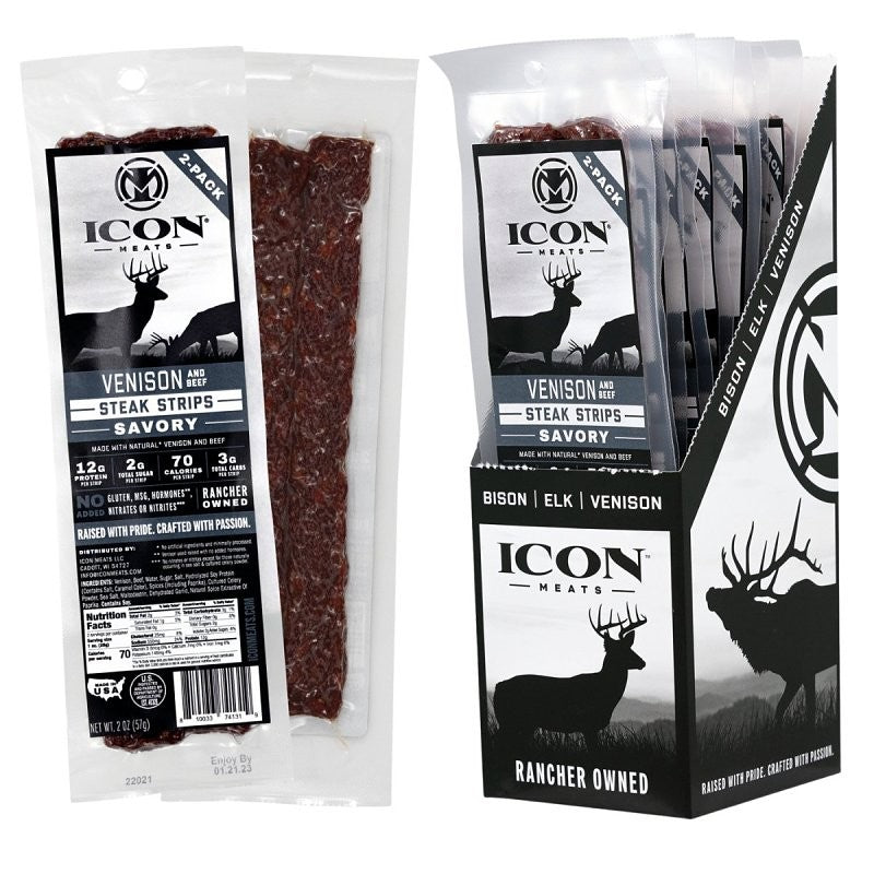 Icon Meats 8-10033-74131-9 Venison Jerky Steak, Strip, Savory, 2 oz (Pack of 8)