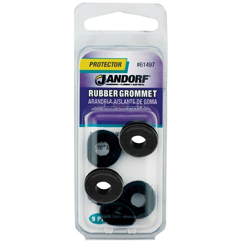 Jandorf 61497 Grommet, 1/4 in ID, 5/8 in OD, Rubber, Black, 3/16 in Thick Panel