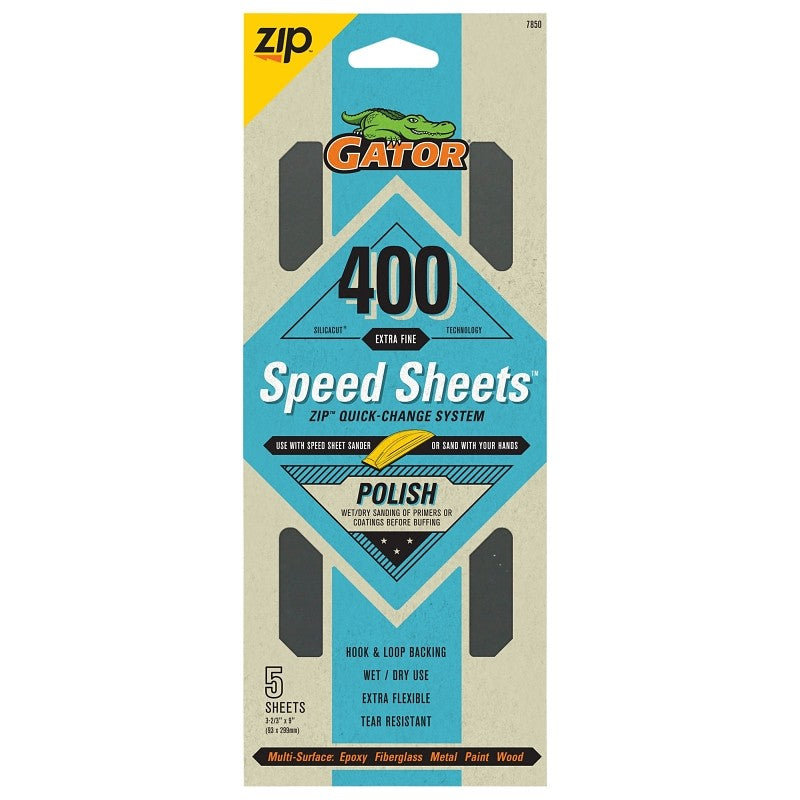 Gator 7850 Sand Paper, 3-2/3 in W, 9 in L, 400 Grit, Aluminum Oxide Abrasive, Latex Backing