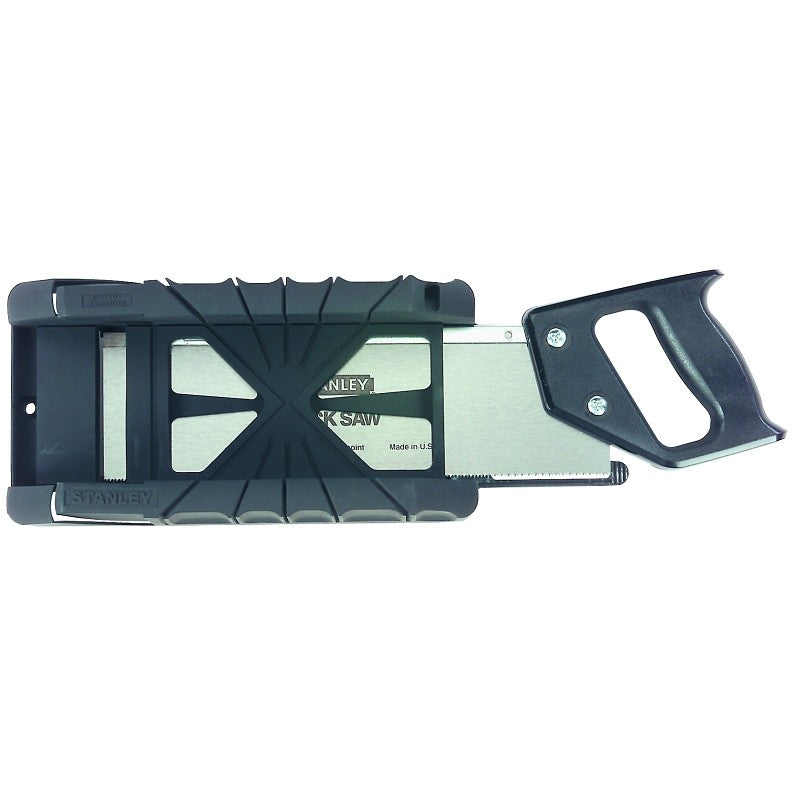 STANLEY 19-800 Miter Box with Saw, 12 in W Cutting, 22.5, 45, 90 deg Cutting Slot, Gray