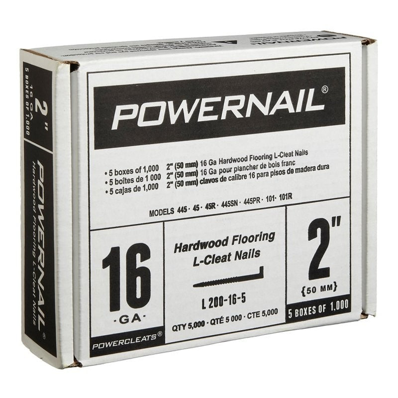 Powernail PowerCleats L200165 Floor Cleat, 2 in L, 16 ga, Carbon Steel, L-Shaped Head (Pack of 5)