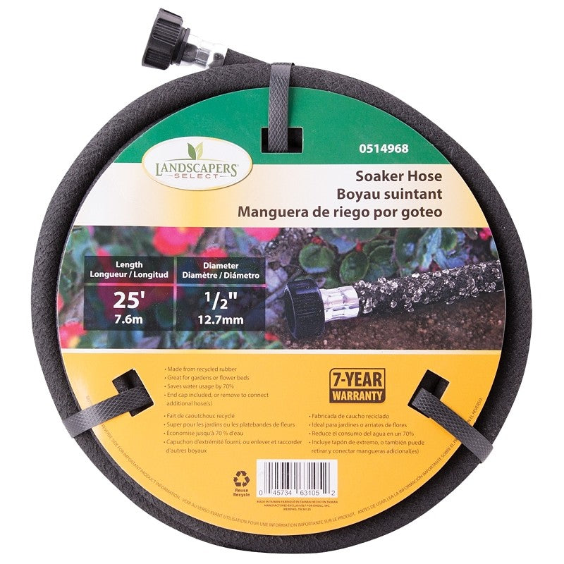 Landscapers Select P174-161101 Soaker Hose, 25 ft L, Plastic Male and Female Couplings, Rubber, Black