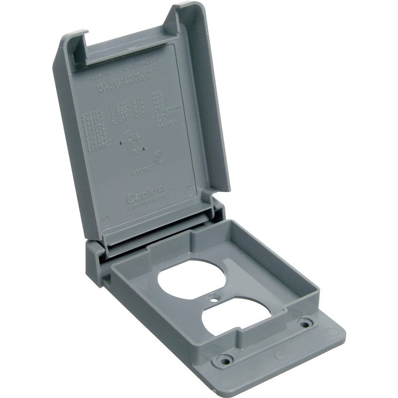 Carlon E98GDRN-CAR Device Cover, 4-53/64 in L, 3-11/16 in W, Rectangular, 1-Gang, Polycarbonate, Gray, Textured