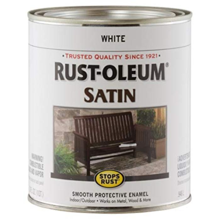 Rust-Oleum 7791502 Enamel Paint, Satin, White, 1 qt, Can, 60 to 100 sq-ft/qt Coverage Area