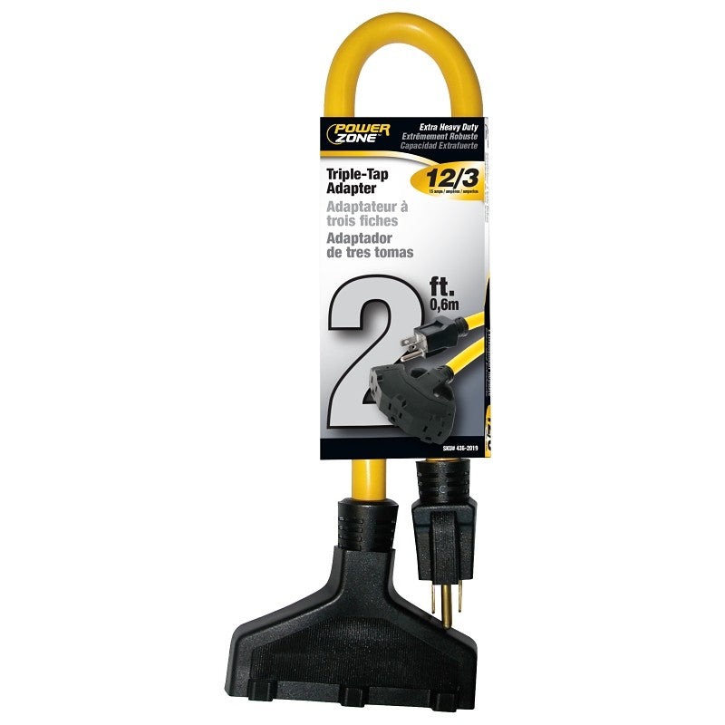 PowerZone ORAD50802 Extension Cord, 12 AWG Cable, 2 ft L, 125 V, Yellow