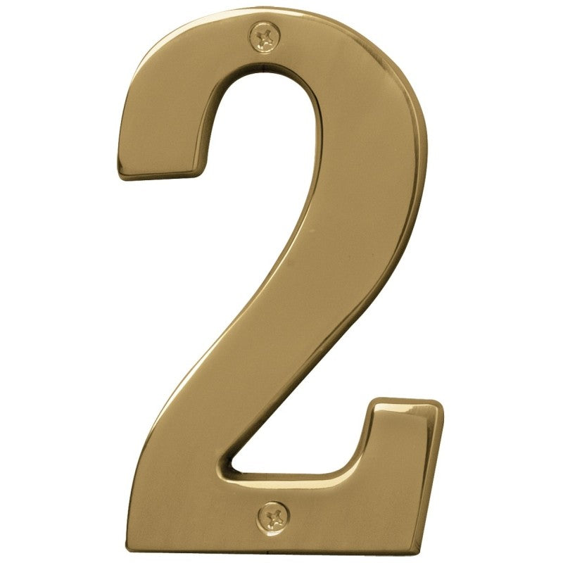 Hy-Ko Prestige Series BR-51PB/2 House Number, Character: 2, 5 in H Character, Brass Character, Brass (Pack of 3)