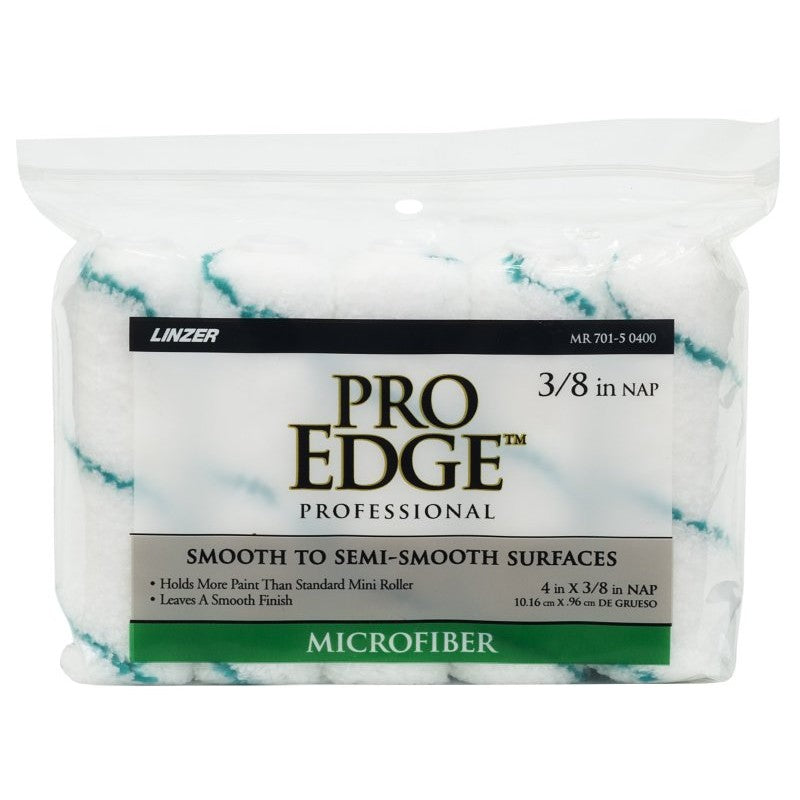 Linzer MR 701-5 0400 Roller Cover, 3/8 in Thick Nap, 4 in L, Microfiber Cover, White