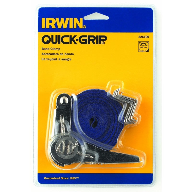 Irwin 226100 Band Clamp, 350 lb Clamping, 14 in Max Opening Size, 1 in D Throat, Nylon Body, Blue/Silver Body
