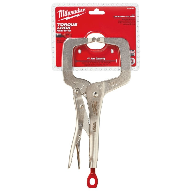 Milwaukee Torque Lock 48-22-3531 Locking C-Clamp, 11 in OAL, 4 in Max Opening Size, 4 in D Throat, Alloy Steel Body