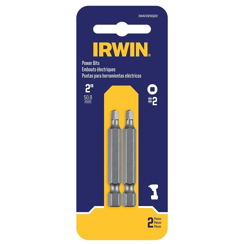 Irwin IWAF22SQ22 Power Bit, #2 Drive, Square Drive, 1/4 in Shank, Hex Shank, 2 in L, Steel