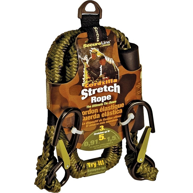 SecureLine CZB3CA Stretch Rope, 8 mm Dia, 3 ft L, Polypropylene, Camouflage