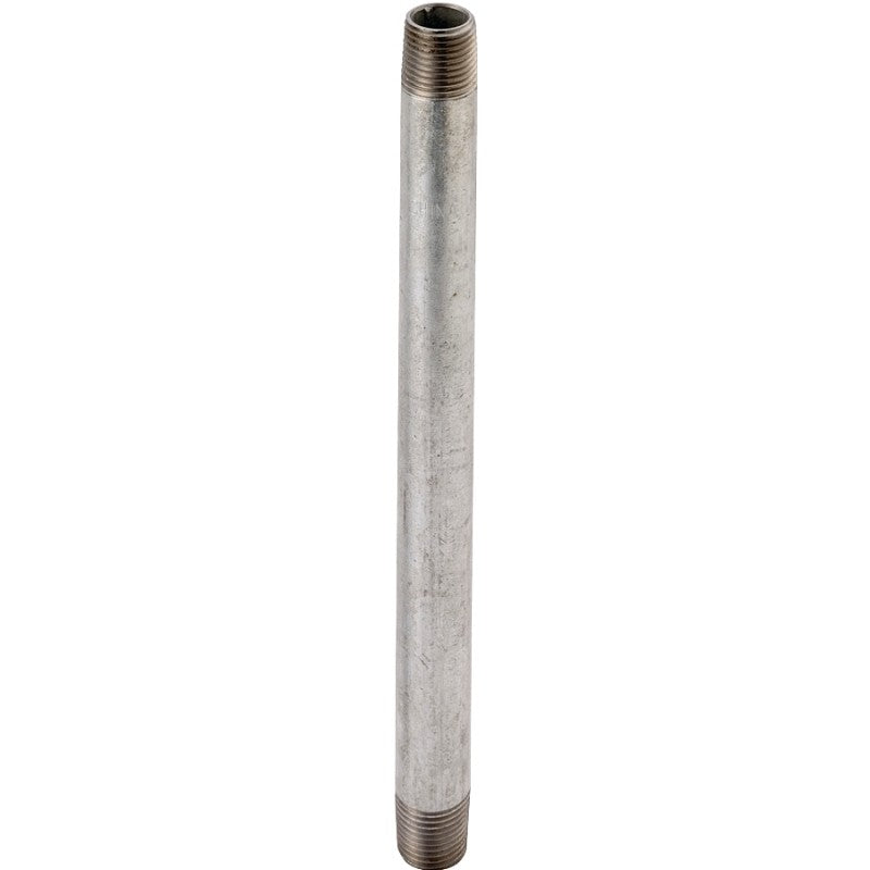ProSource 3/8X8G Pipe Nipple, 3/8 in, Threaded, Steel, 8 in L