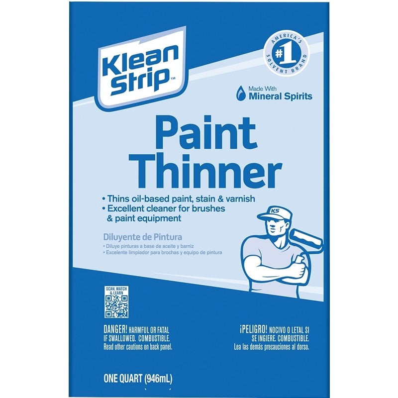Klean Strip QKPT94003CA Paint Thinner, Liquid, Aromatic Hydrocarbon, Water White, 1 qt, Can (Pack of 6)