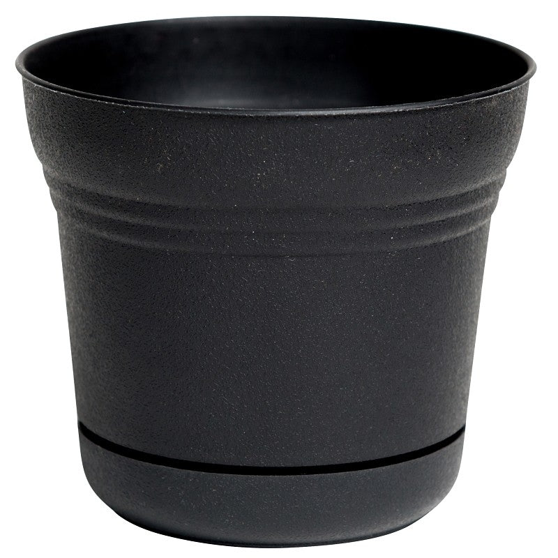 Bloem SP1000 Planter, 9.8 in Dia, 8-1/2 in H, Round, Plastic, Black, Matte