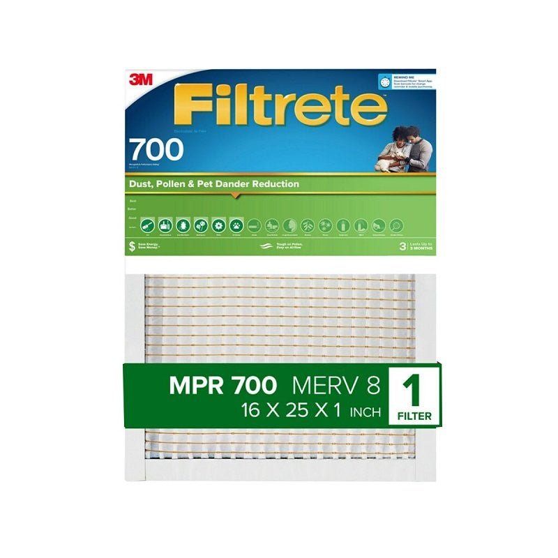 Filtrete 701-4 Pleated Air Filter, 25 in L, 16 in W, 8 MERV, 700 MPR, Fiberglass Frame (Pack of 4)