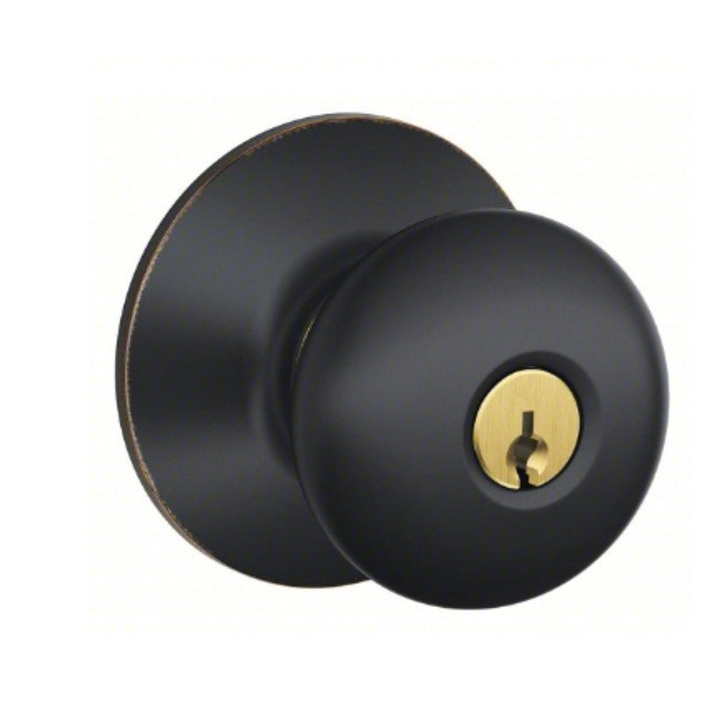 Schlage F Series F51A VPLY716 Entry Knob, Plymouth, Knob Handle, Aged Bronze, Metal, C Keyway, 2-3/4 in Dimensions
